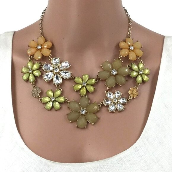 Charming Charlie Statement Necklace Multi Color Flowers Rhinestone Sparkle - Picture 1 of 3